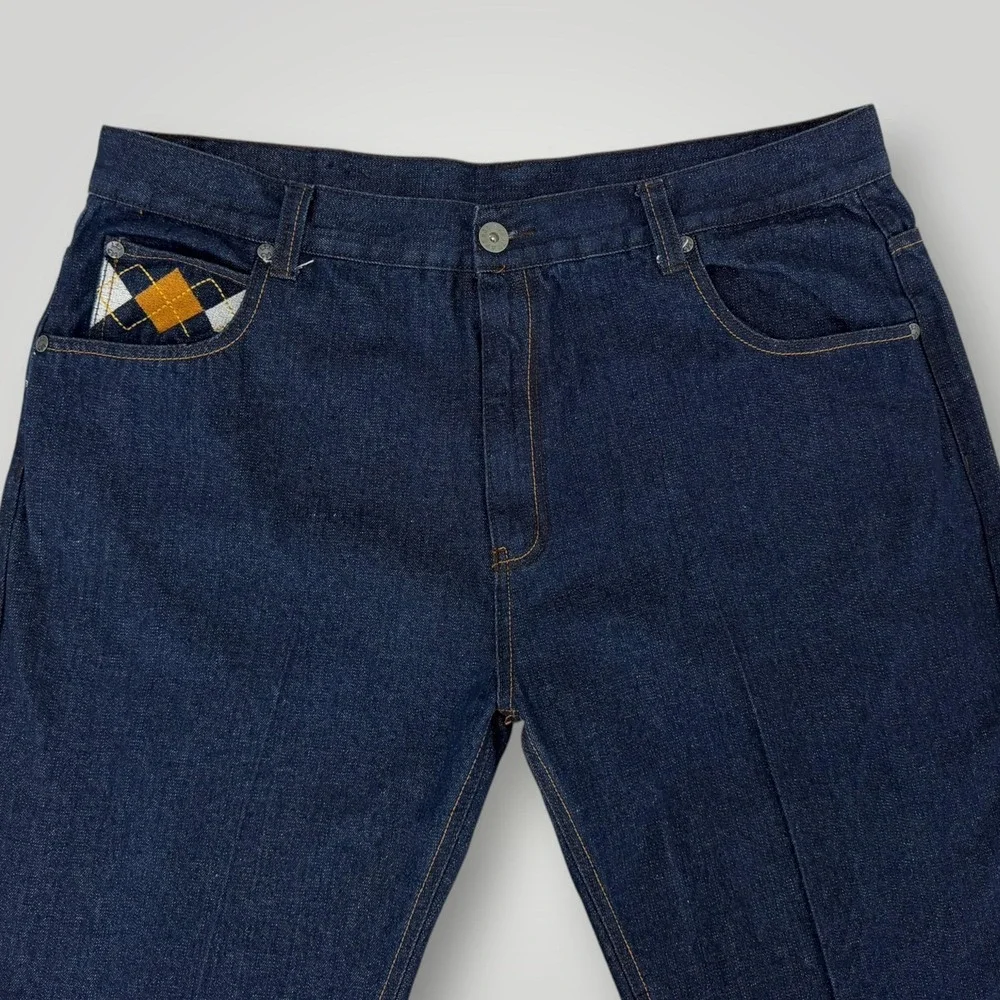Red Ape Jeans Mens Big‎ & Tall 45x31 Blue Embroidered Argyle Straight Denim